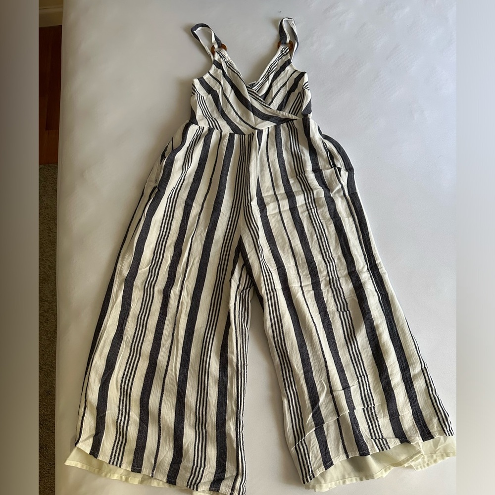 AE STRIPED WRAP FRONT JUMPSUIT